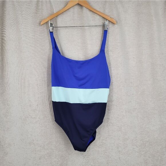Athleta Coastline Blue Colorblock One Piece Swimsuit Women's XL Cerulean - Picture 2 of 10